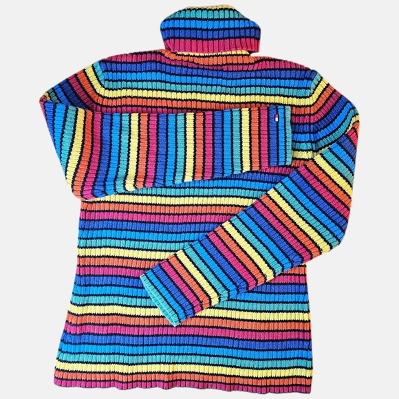 Vintage Tommy Hilfiger Ribbed Turtleneck Sweater Rainbow Stripe Black Size L π - Picture 7 of 8